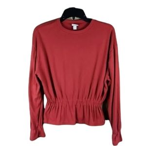 A New Day - Orange Red Long Sleeve Ribbed Peplum Top - XS